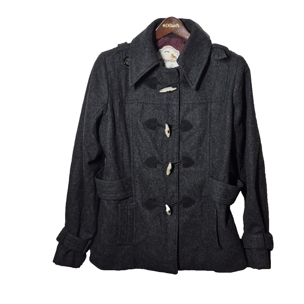 Nick & Mo Toggle Duffle Peacoat Womens Medium Gray Wool Blend Belted Jacket